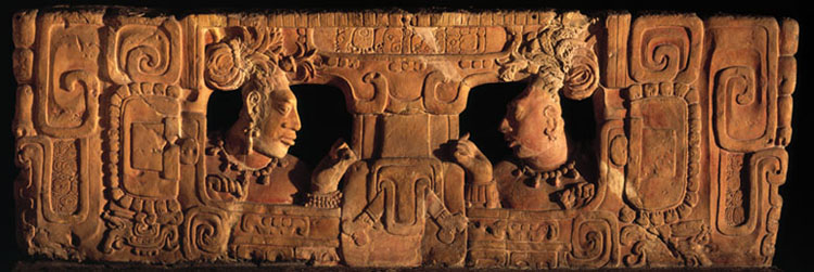 Mayan Seat back of a carved throne from Piedras Negras, now in the Guatemala National Museum of Archaeology and History.