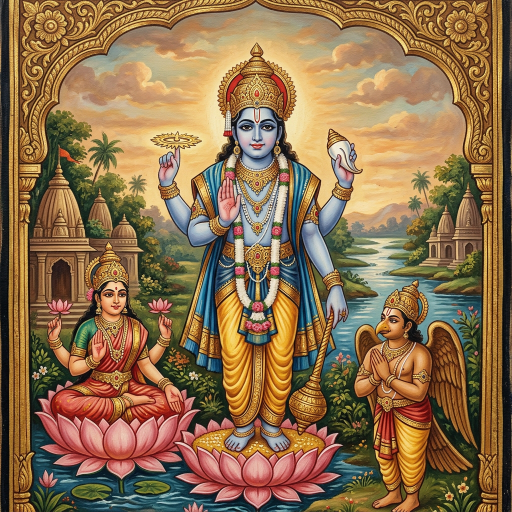God Vishnu with traditional attributes